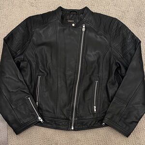 Quince black leather moto jacket size XL